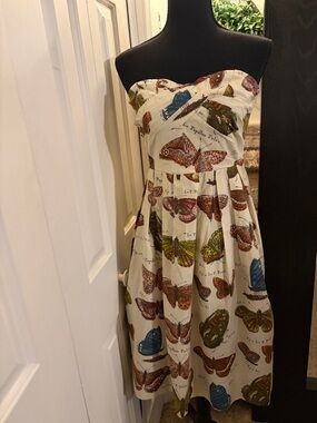 Maeve Cream Strapless Midi Dress with Multicolored Butterfly Print
